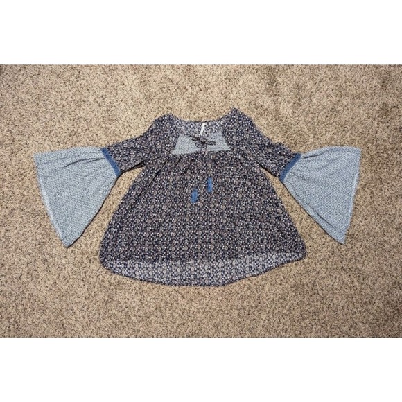 Mittoshop Bohemian Tunic Style Tie Blouse Bell Bottom Flare Sleeves women medium - Picture 3 of 8